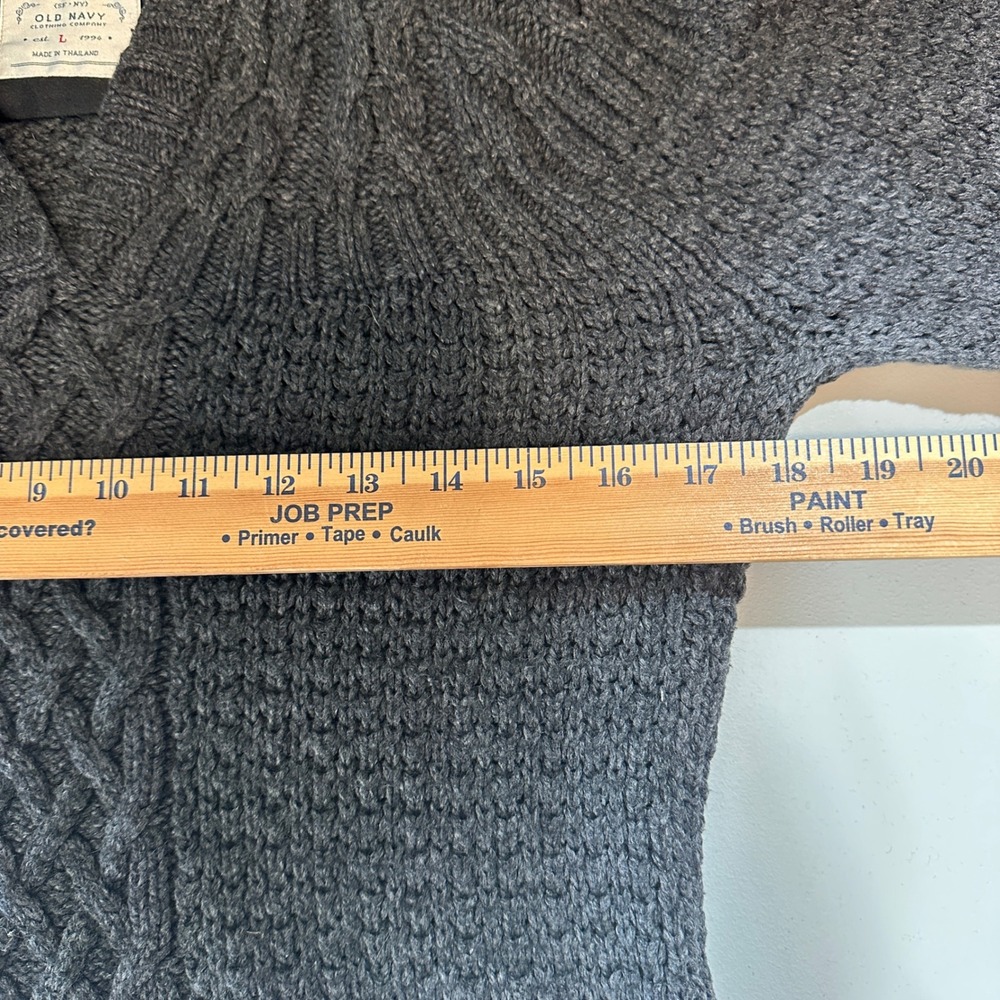 Old Navy Women's Cable Knit Shawl Collar Sweater L Charcoal Gray Wool Blend Y2K - Picture 6 of 7
